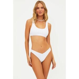 Beach Riot NWOT Peyton Bikini Bottom S White Ribbed Stretch Cheeky Beach Resort